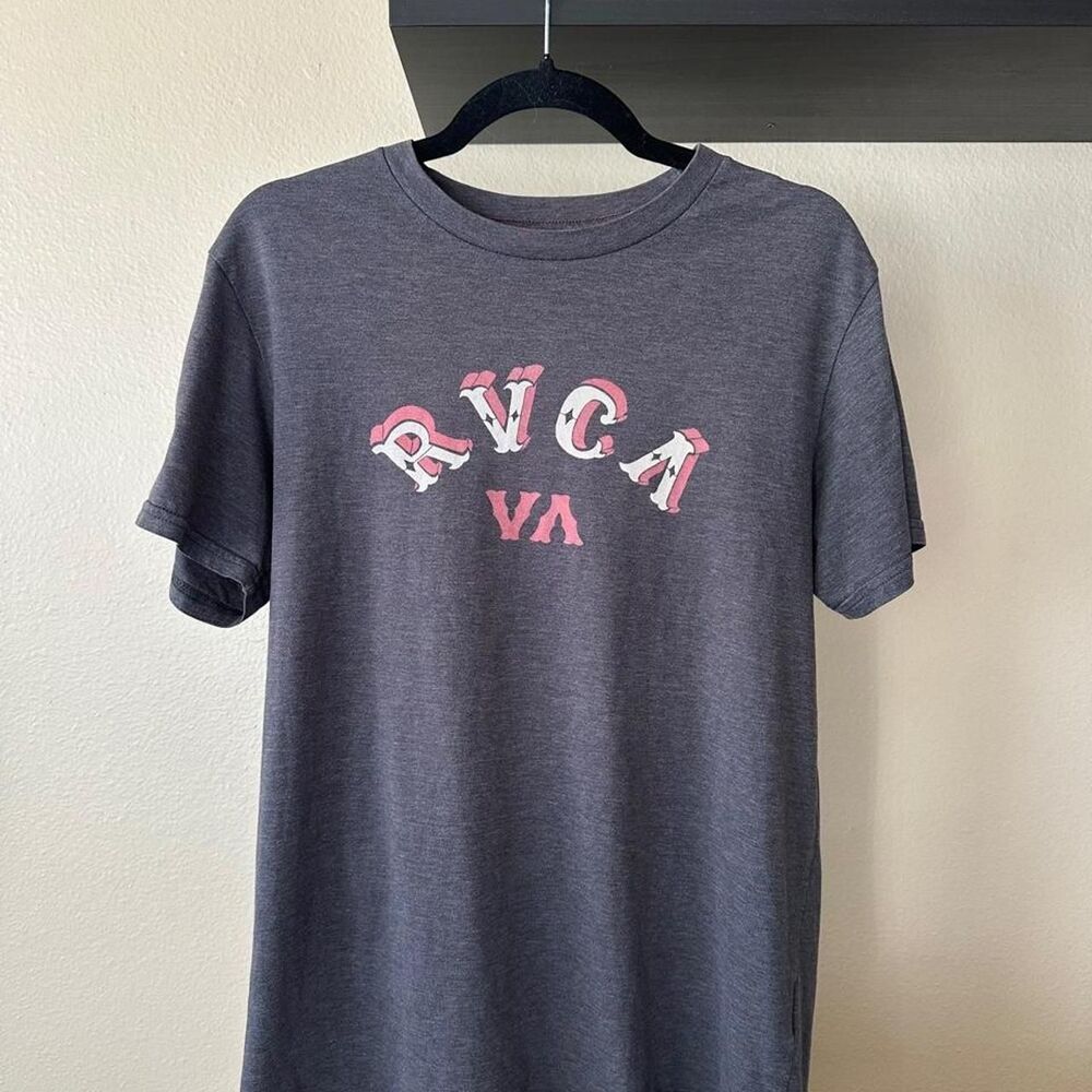 Rvca Men's Grey and Navy T-shirt